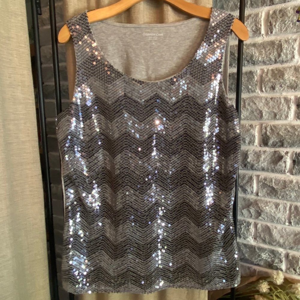 Coldwater Creek Silver Sequin Tank - L